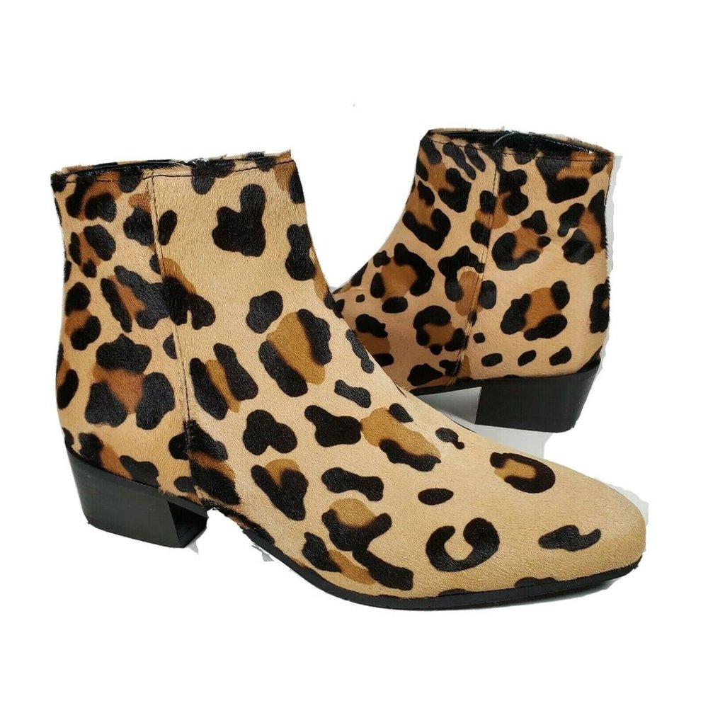 AQUATALIA Fuoco Calf Hair Leopard Animal Print Ankle Heel Boots Booties sz 8 new